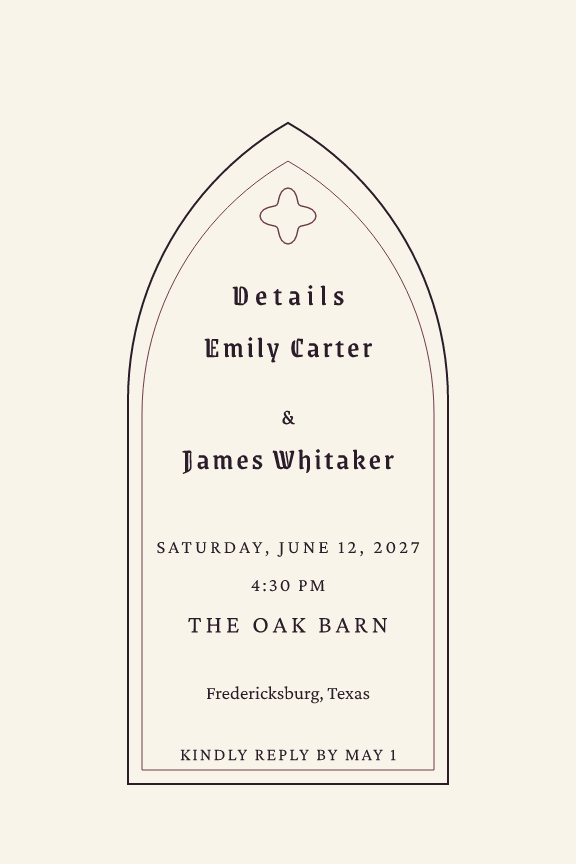 Sample details card — chapel theme, demo data