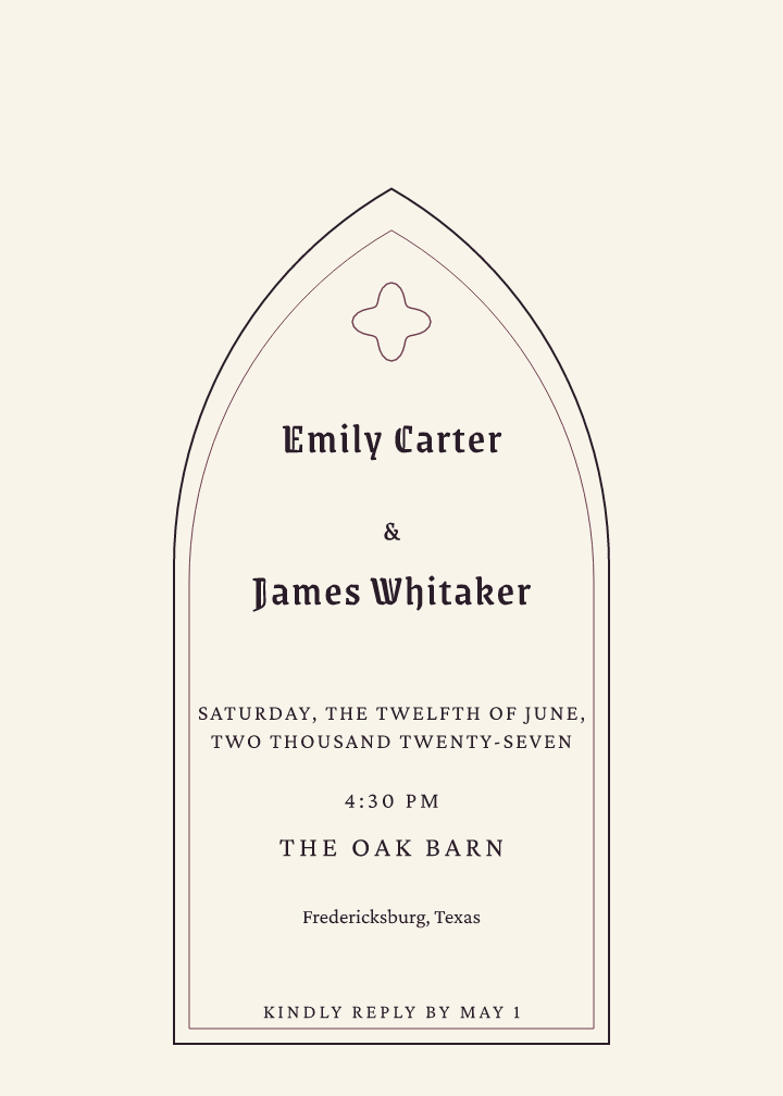 Sample invitation — chapel theme, demo data