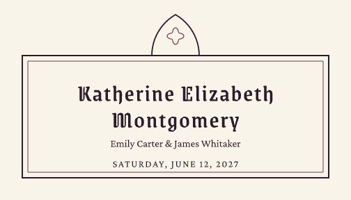 Sample place card — chapel theme, demo data