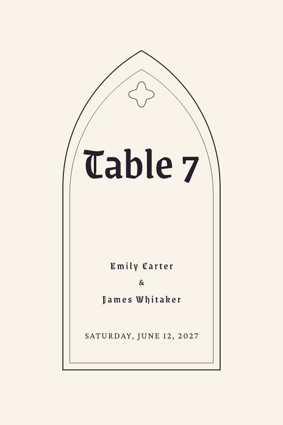 Sample table number — chapel theme, demo data