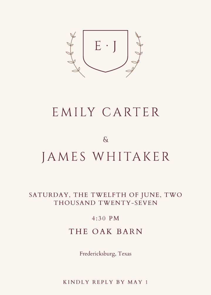 Sample invitation — crest theme, demo data