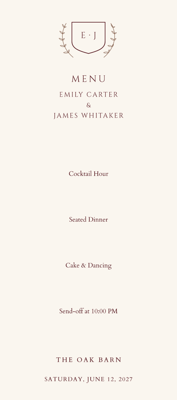 Sample menu — crest theme, demo data