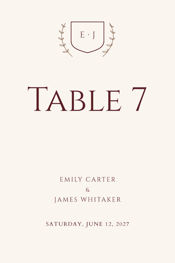 Sample table number — crest theme, demo data