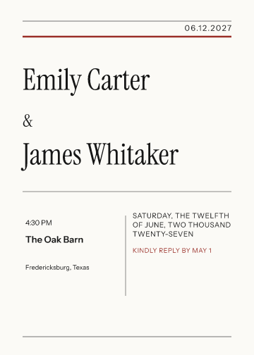 Gazette invitation sample, personalized with fictional demo names