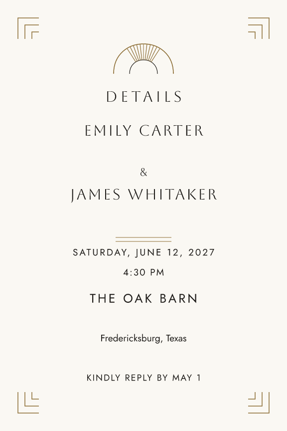 Sample details card — gilded-deco theme, demo data