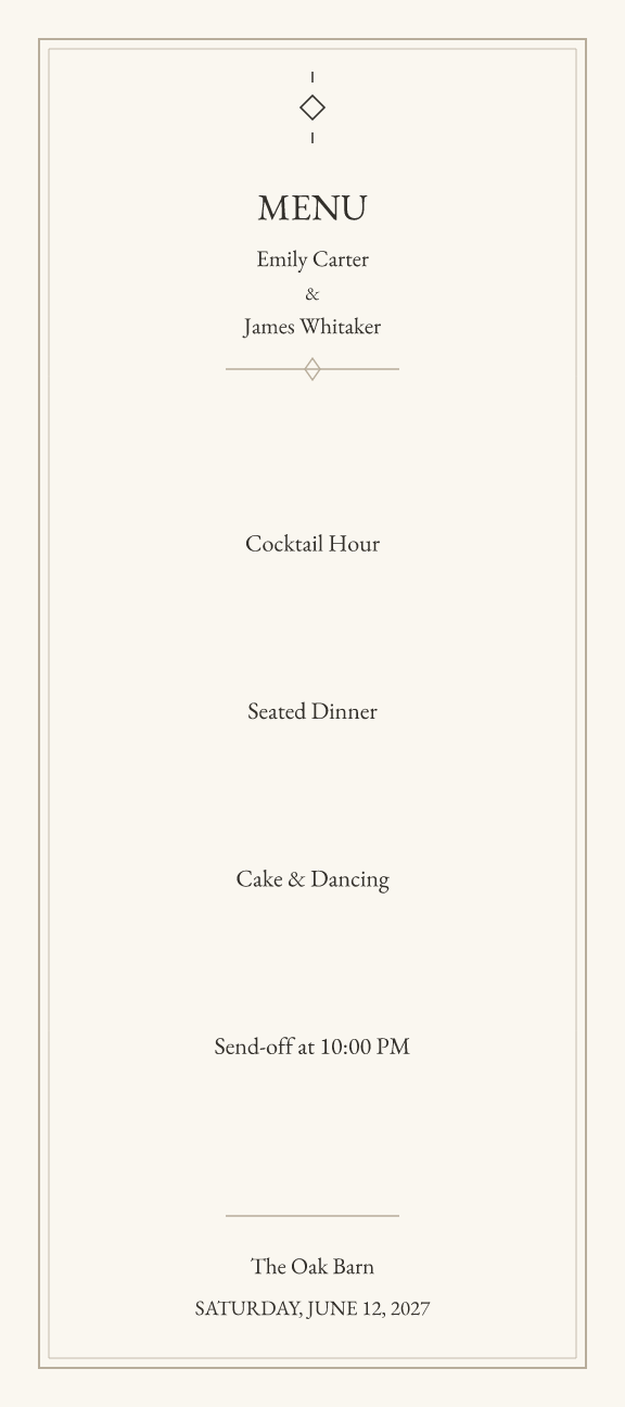 Sample menu — linen-serif theme, demo data
