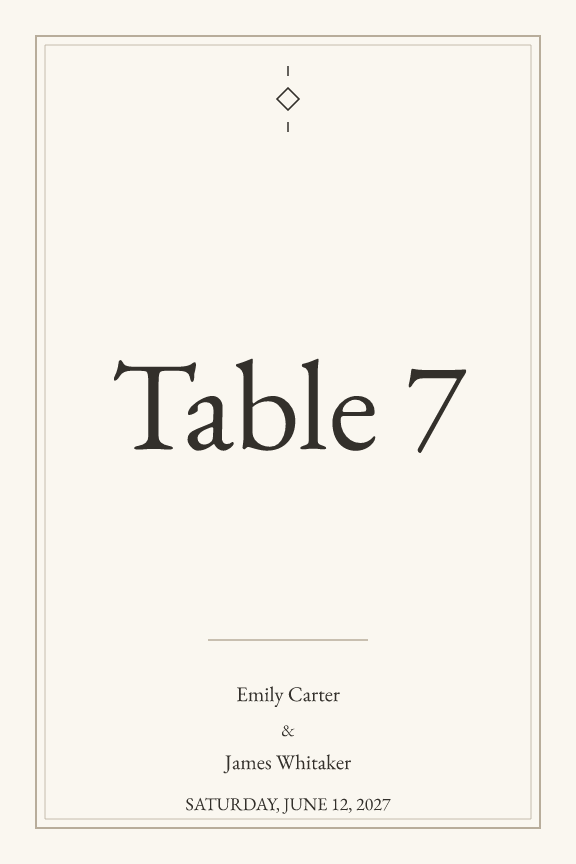 Sample table number — linen-serif theme, demo data