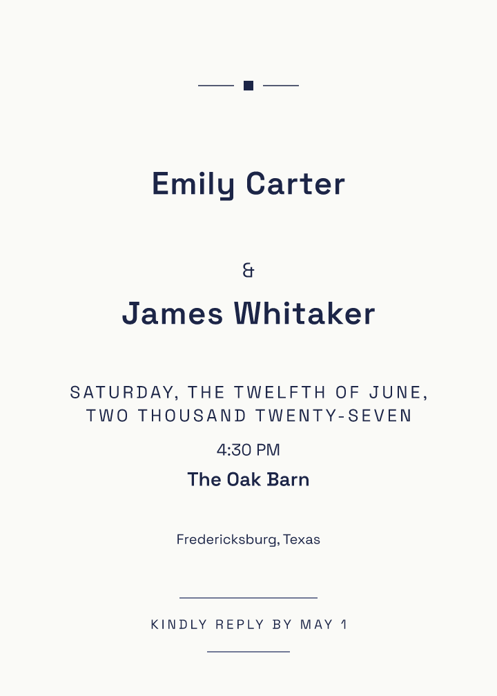 Sample invitation — midnight-type theme, demo data