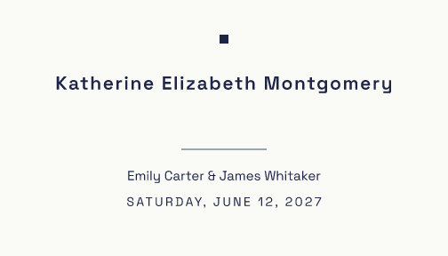 Sample place card — midnight-type theme, demo data