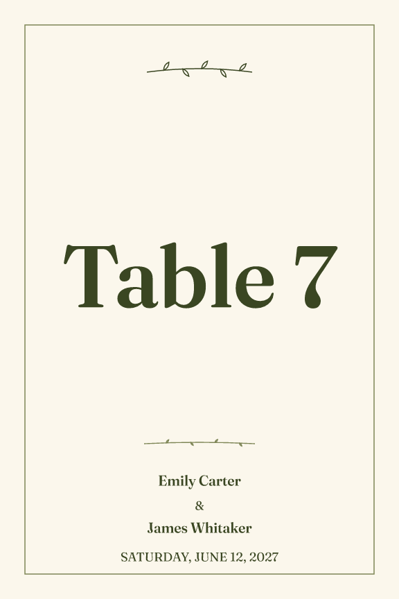 Sample table number — olive-line theme, demo data