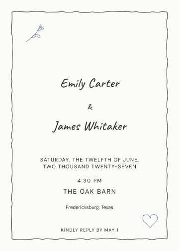 Sketchbook invitation sample, personalized with fictional demo names