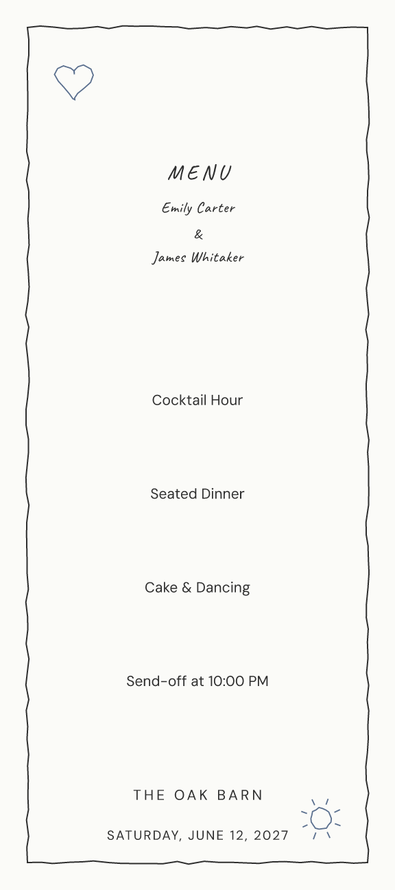 Sample menu — sketchbook theme, demo data