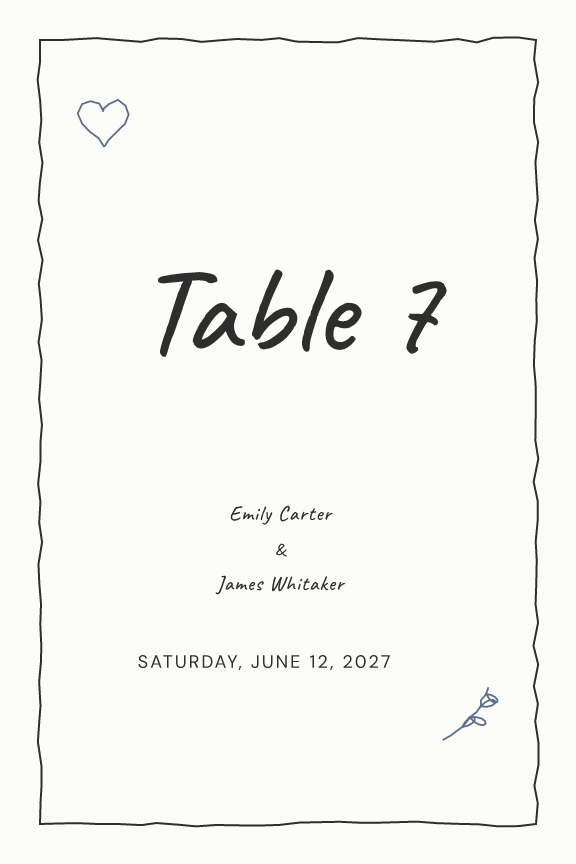 Sample table number — sketchbook theme, demo data