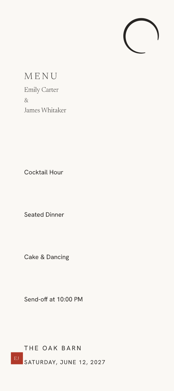 Sample menu — still-ink theme, demo data