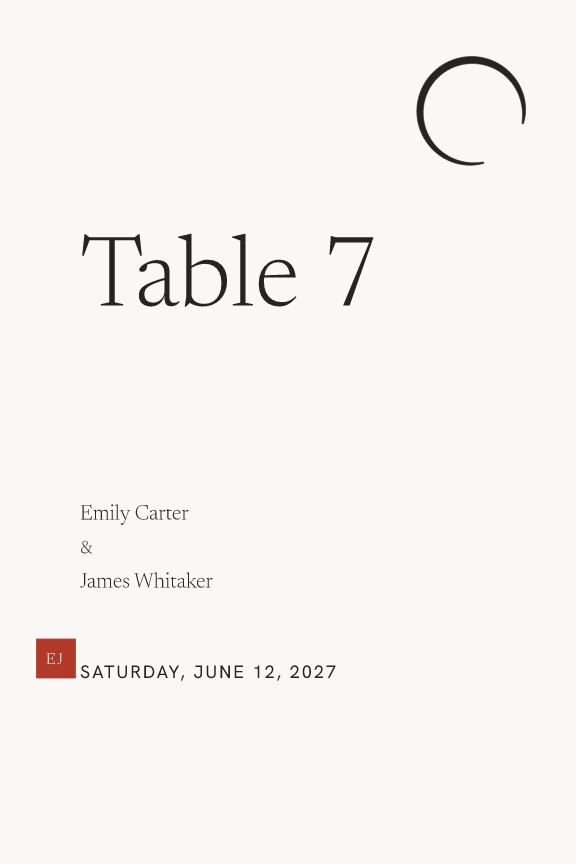 Sample table number — still-ink theme, demo data