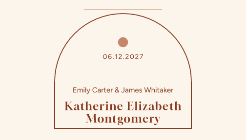 Sample place card — terrace-arch theme, demo data