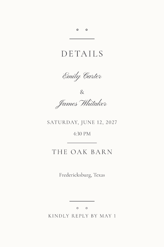 Sample details card — vellum-script theme, demo data