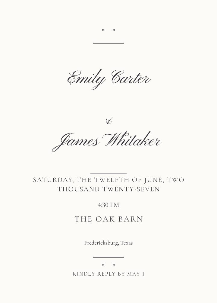 Sample invitation — vellum-script theme, demo data