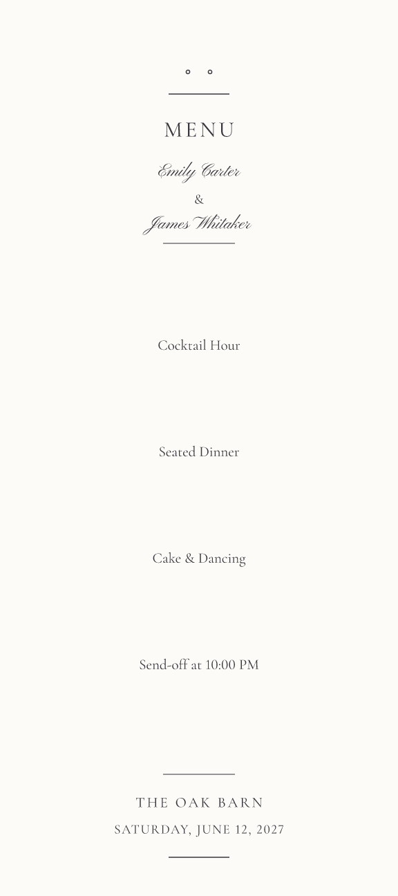Sample menu — vellum-script theme, demo data